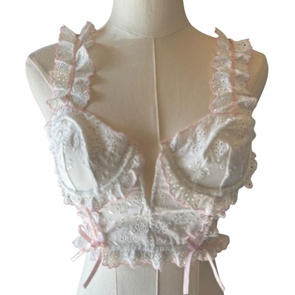 For Love And Lemons - White and Pink Lace Bra Bustier Sz 34 B - Picture 3 of 6
